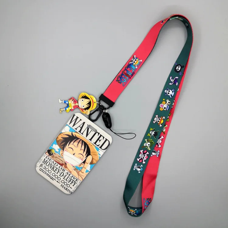 1 Set One Piece Anime Card Cases Card Lanyard Key Lanyard Cosplay Badge ID Cards Holders Neck Straps Keychains Luffy Zoro Ace