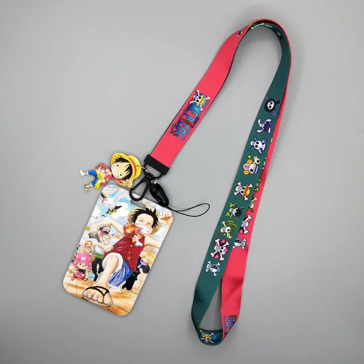 1 Set One Piece Anime Card Cases Card Lanyard Key Lanyard Cosplay Badge ID Cards Holders Neck Straps Keychains Luffy Zoro Ace