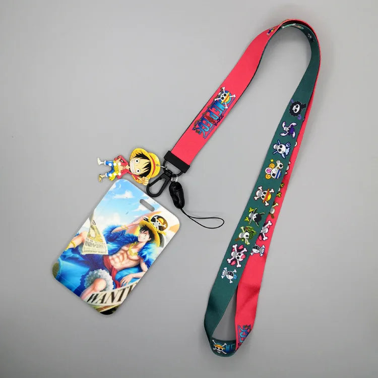 1 Set One Piece Anime Card Cases Card Lanyard Key Lanyard Cosplay Badge ID Cards Holders Neck Straps Keychains Luffy Zoro Ace