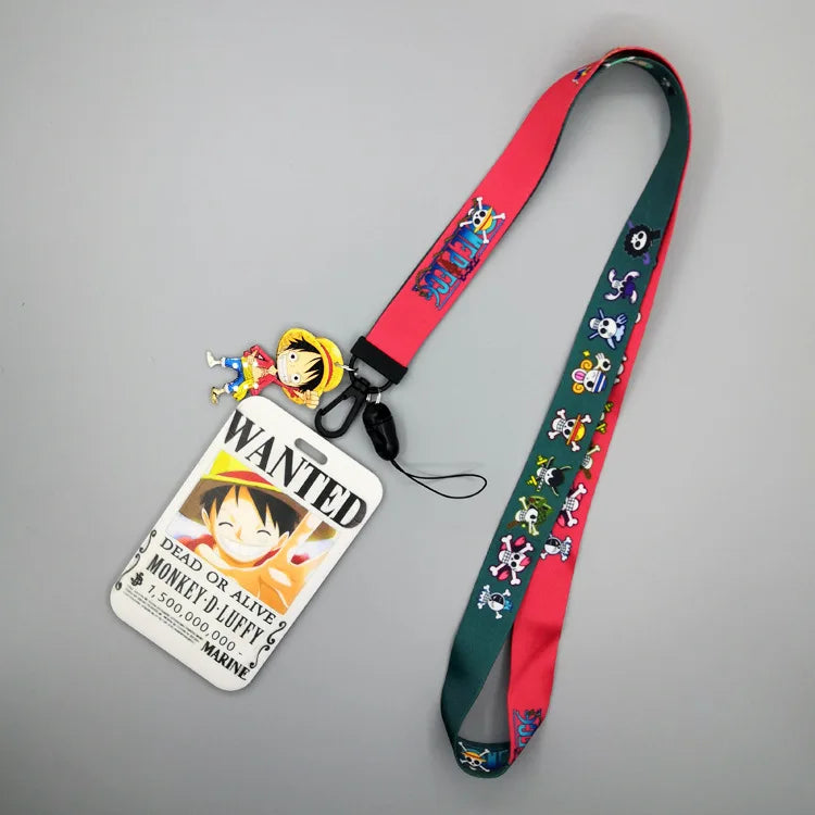 1 Set One Piece Anime Card Cases Card Lanyard Key Lanyard Cosplay Badge ID Cards Holders Neck Straps Keychains Luffy Zoro Ace