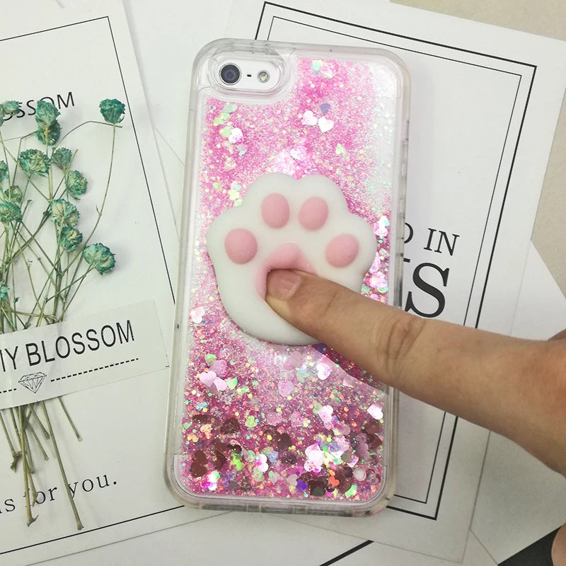 3D Squishy Cat Case For iPhone 5S SE 7 7 Plus Case Liquid Quicksand Glitter Silicone Case For iPhone 8 Plus Xs Xr 6s Cover Coque