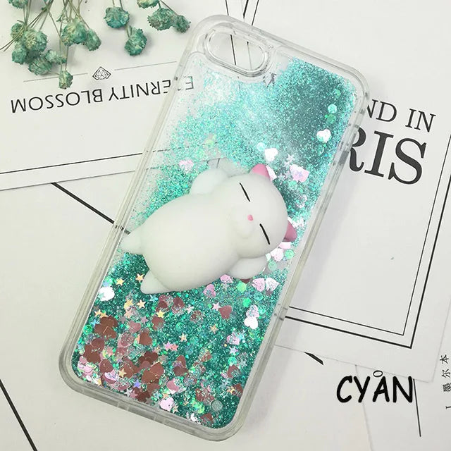 3D Squishy Cat Case For iPhone 5S SE 7 7 Plus Case Liquid Quicksand Glitter Silicone Case For iPhone 8 Plus Xs Xr 6s Cover Coque