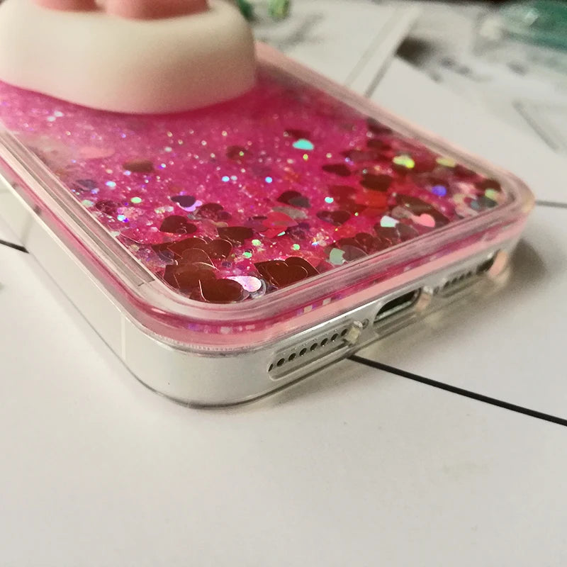 3D Squishy Cat Case For iPhone 5S SE 7 7 Plus Case Liquid Quicksand Glitter Silicone Case For iPhone 8 Plus Xs Xr 6s Cover Coque