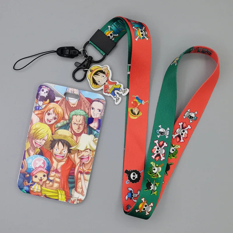 1 Set One Piece Anime Card Cases Card Lanyard Key Lanyard Cosplay Badge ID Cards Holders Neck Straps Keychains Luffy Zoro Ace
