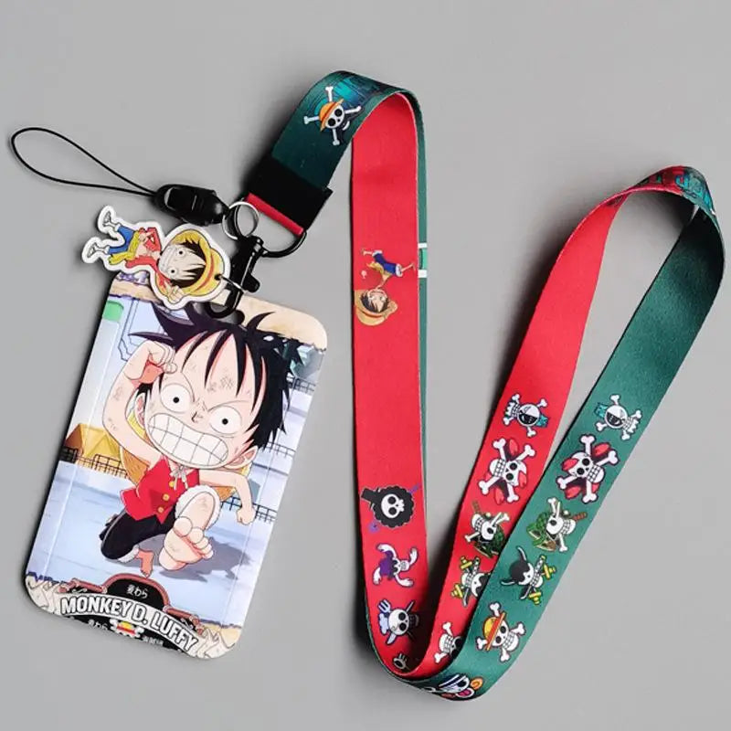 1 Set One Piece Anime Card Cases Card Lanyard Key Lanyard Cosplay Badge ID Cards Holders Neck Straps Keychains Luffy Zoro Ace