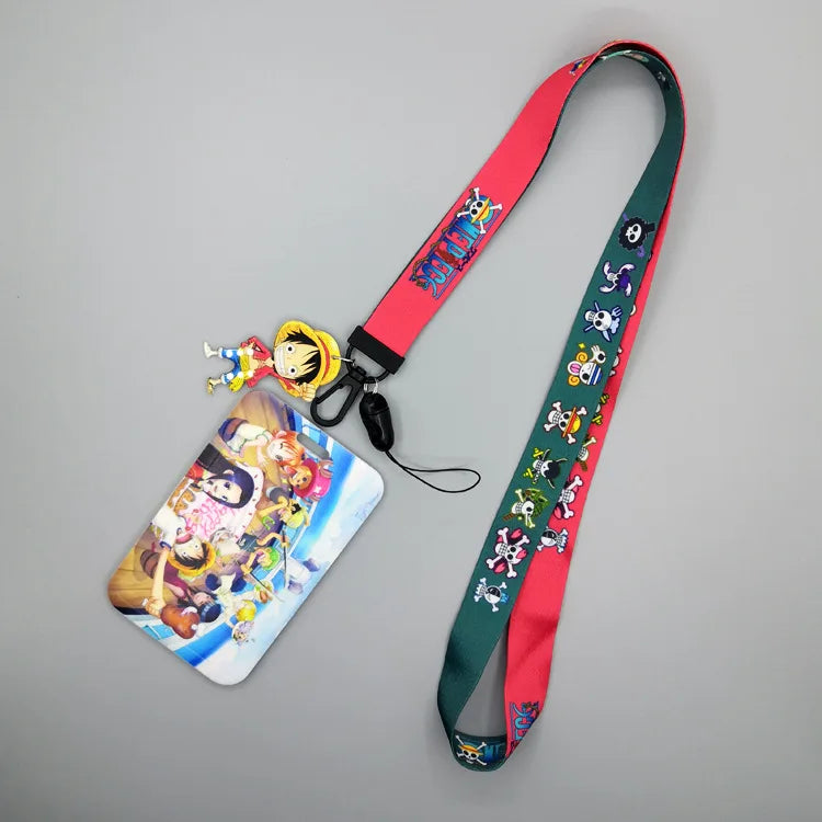 1 Set One Piece Anime Card Cases Card Lanyard Key Lanyard Cosplay Badge ID Cards Holders Neck Straps Keychains Luffy Zoro Ace