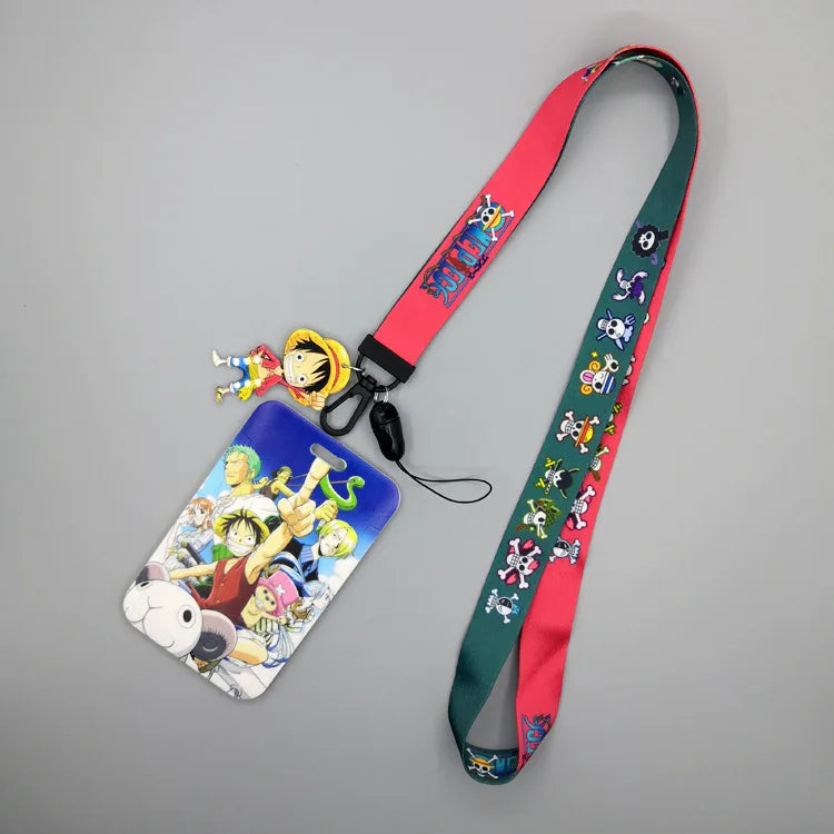 1 Set One Piece Anime Card Cases Card Lanyard Key Lanyard Cosplay Badge ID Cards Holders Neck Straps Keychains Luffy Zoro Ace