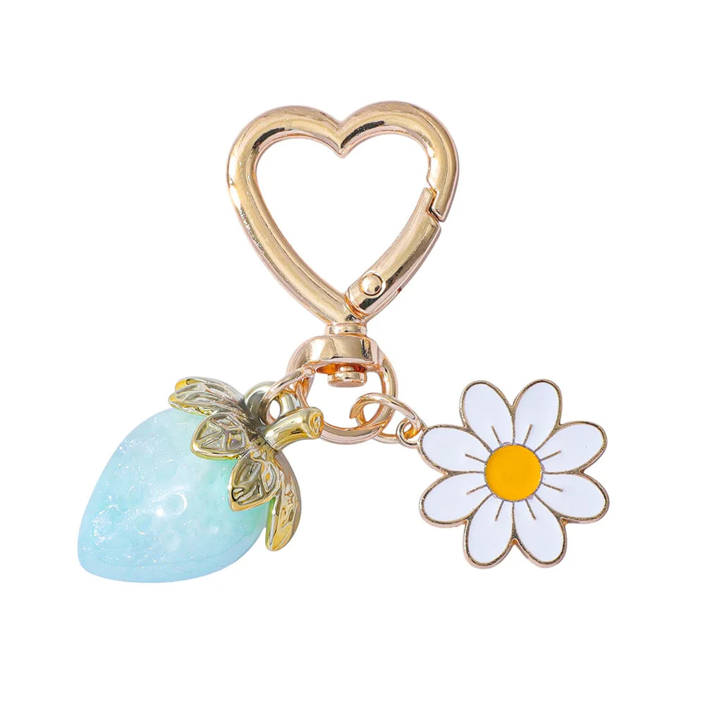 ZAKOL Fresh Strawberry Pendant Keychain Flower Charm Keyrings Ornament Backpack Wallet Pendants Girls Fashion Jewelry Gift