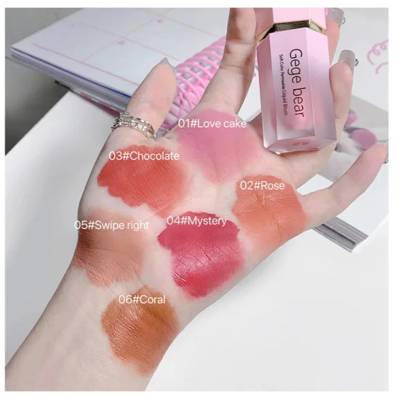 Gege Bear Liquid Blush Cream Smooth Velvet Matte Pink Blusher Natural Easy To Smudge Long Lasting Face Beauty Cosmetics
