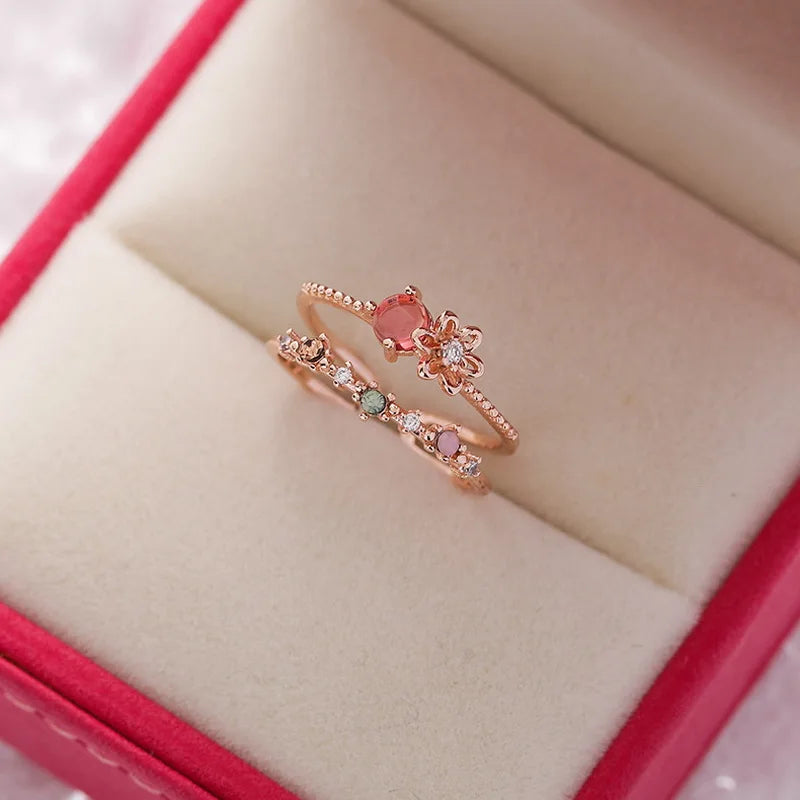 Korean Delicate Flowers Rings for Women Girls Temperament Micro-inlaid Crystal Zircon Finger Rings Party Jewelry Accessories