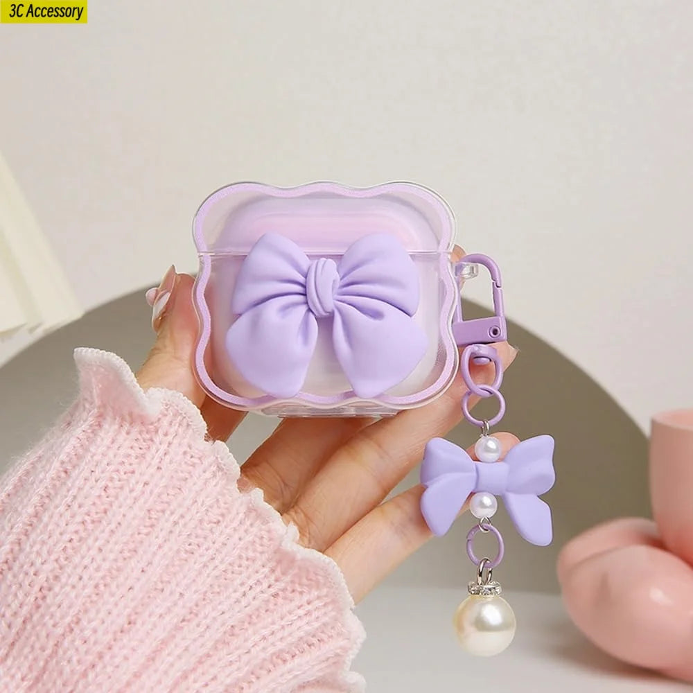 for airpod 4 case Cute 3D Bow Tie Design Shockproof Soft Clear TPU Kawaii Protector Cover for Women Airpods 4 Case with Keychain