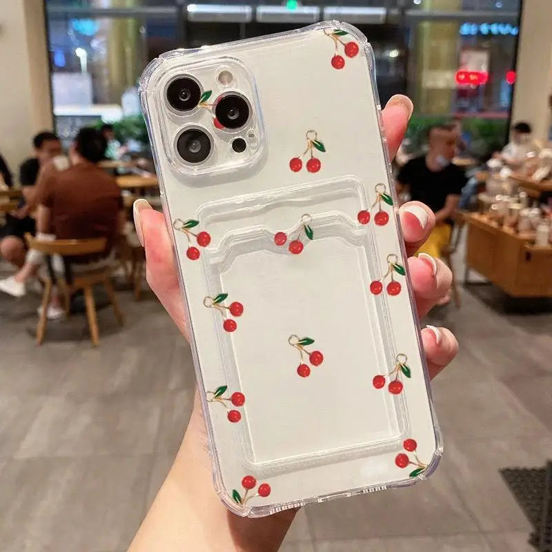 Case for Samsung Galay A55 A54 A14 A24 A34 A15 A25 A06 S24 S25 Ultra S22 Plus S23 S21 FE Cherry Fruit Card Holder Slot Bag Cover