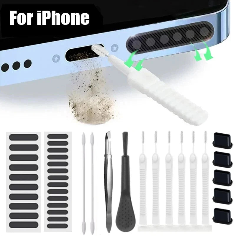 Universal Phone Mobile Phone Speaker Charging Port Cleaning Set for iPhone 16 15 Pro Samsung Xiaomi Earphones Cleaner Kit Brush