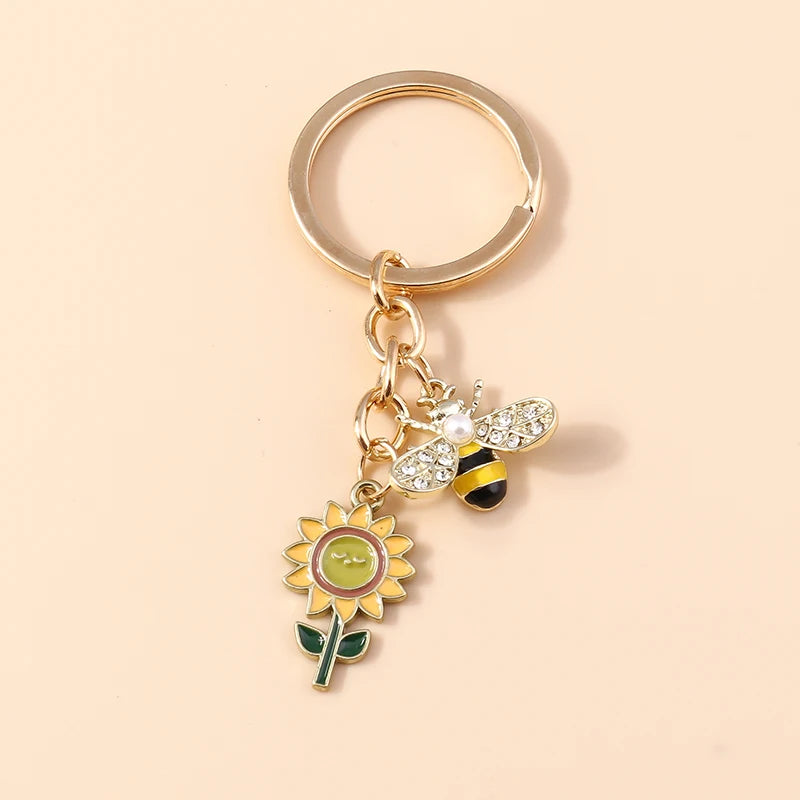 Cute Enamel Flower Keychain Butterfly Key Rings Pendants for Key Holder Women Girls Handbag Decor DIY Jewelry Gifts