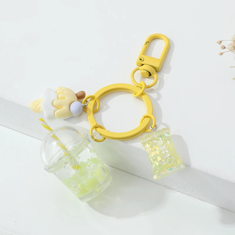 Cartoon Keychains Cute Orange Fruit Juice Key Rings For Women Girls Friendship Gift Handmade Jewelry Decoration
