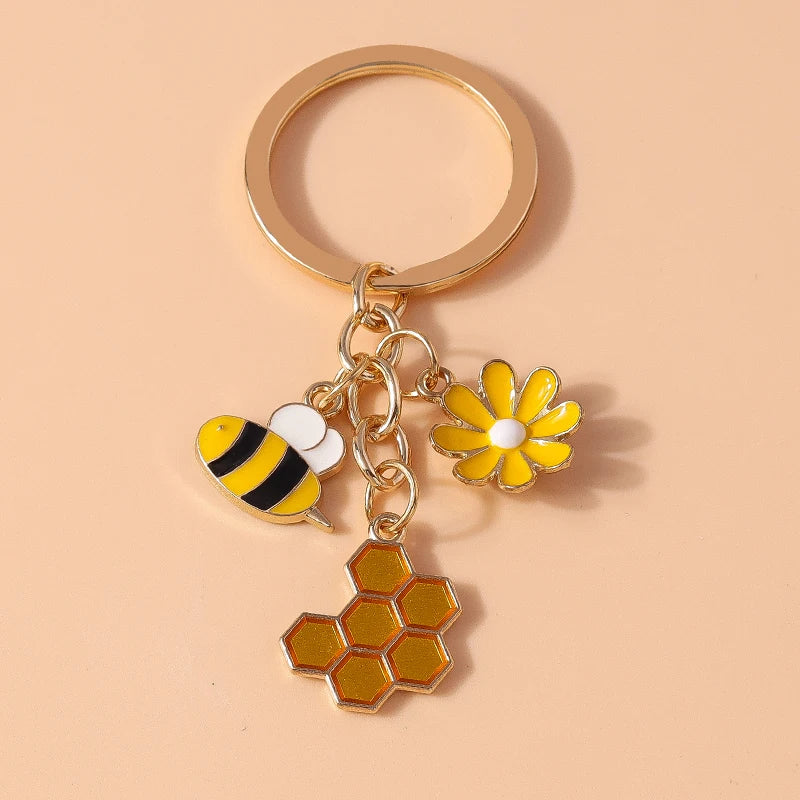 Cute Enamel Flower Keychain Butterfly Key Rings Pendants for Key Holder Women Girls Handbag Decor DIY Jewelry Gifts