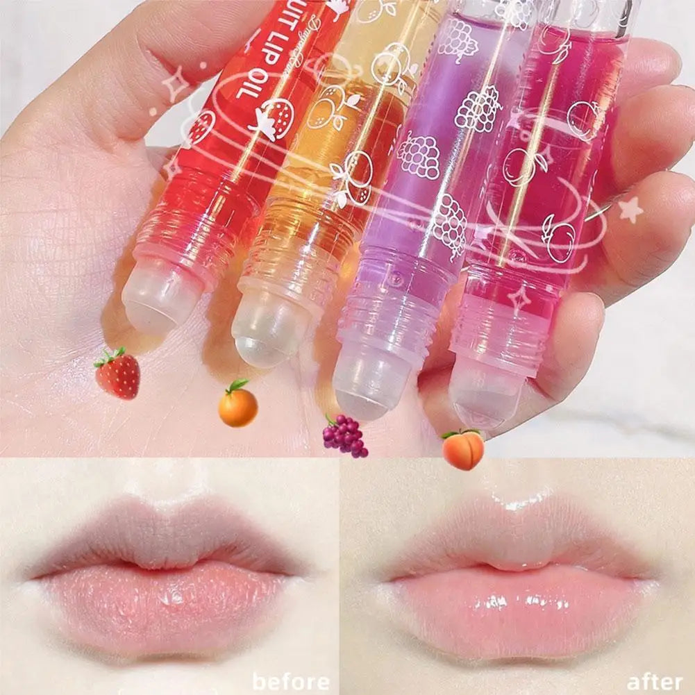 6 Colors Roll-on Fruit Essence Lip Balm LIP Gloss Fruity Lip Oil Gloss Moisturizing Lip Balm Transparent Lip Oil Mirror Randomly