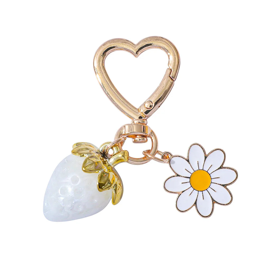 ZAKOL Fresh Strawberry Pendant Keychain Flower Charm Keyrings Ornament Backpack Wallet Pendants Girls Fashion Jewelry Gift