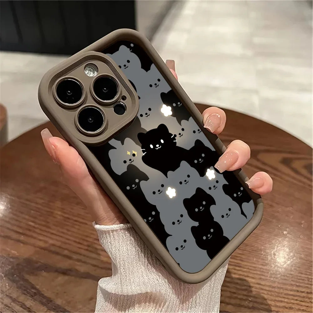 Cute Cartoon Cat Silicone Phone Case For iPhone 16 15 14 13 12 11 Pro Max XS X XR 7 8 Plus SE 2022 Shockproof Soft Bumper Cover