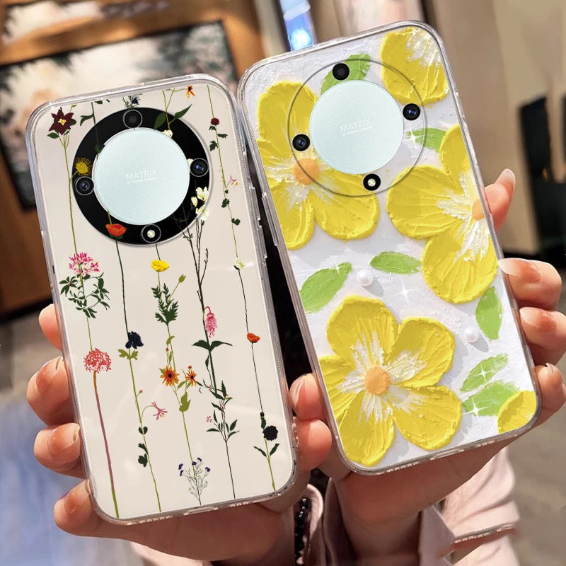 Blue Light Flowers Phone Case For Honor 90 Lite 200 Pro 200 Lite X9c X9a X9b Magic 5 6 Lite 20 Huawei Mate 20 Pro 5G Clear Cover