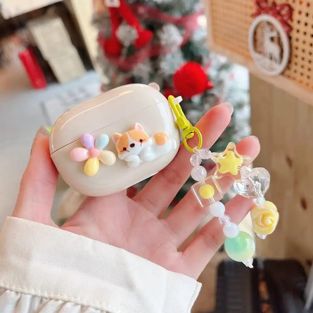 Hot Cute Cartoon Corgi Bow-knot Earphone Protective Case for Huawei Freebuds Pro 3 Hard Headphone Cover with Lovely Pendent