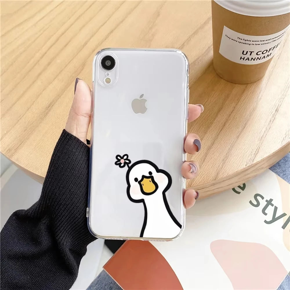 Funny Duck Phone Case For iPhone 16 15 14 13 12 11 Pro XS MAX 7 XR 8 7 Plus Clear Cover Fundas