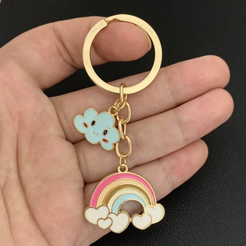 Cute Rainbow Cloud Keychain Smile Face Key Ring Enamel Key Chains For Women Girls Handbag Accessorie DIY Handmade Jewelry Gifts