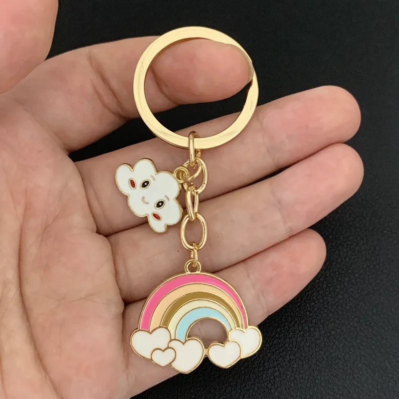 Cute Rainbow Cloud Keychain Smile Face Key Ring Enamel Key Chains For Women Girls Handbag Accessorie DIY Handmade Jewelry Gifts