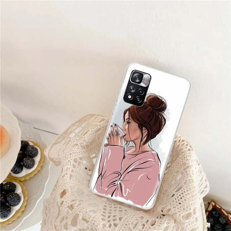 Princess Female Boss Coffee Phone Case For Xiaomi Redmi Note 11 12 14 Pro Plus 12S 11S 11T 11E 10S 10 9 9S 4G 5G 8 8T Cover Coqu