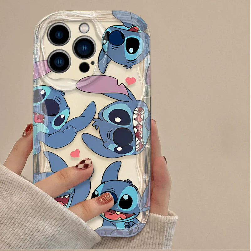 Disney Lovely Stitch 3D Wave Case For iPhone 16 15 14 13 12 11 Pro Max X XR XS 8 7 Plus SE 2020 Shockproof Clear Silicone Cover