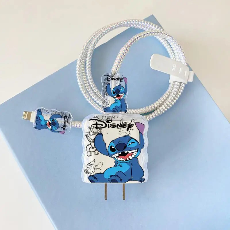 Anime Stitch Cartoon Stitch Charging Data Cable Protector Winder Accessories for Iphone 20W Charger Protective Shell Case Gifts