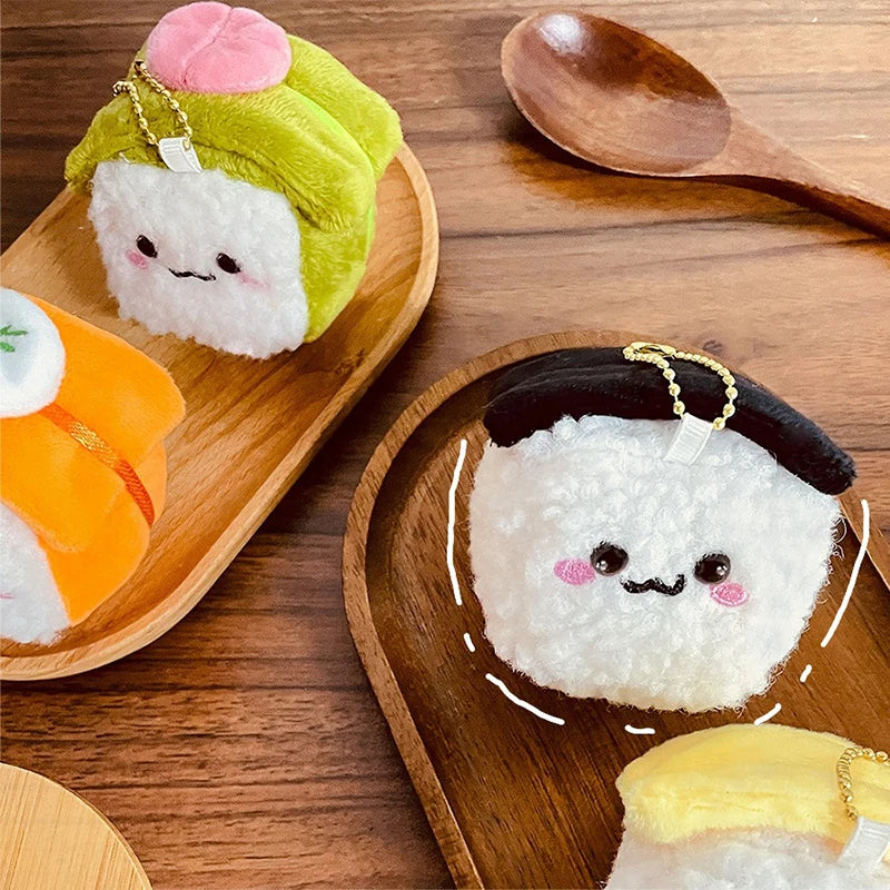 1PC Kawaii Japanese Colorful Rice Ball Doll Pendant Cute Salmon Sushi Plush Keychain Mini Stuffed Toy Couple Gift
