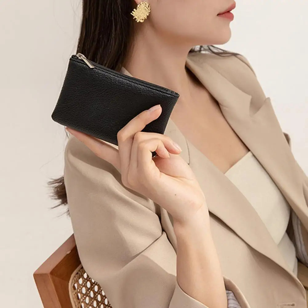 Women Wallet Mini Short Lychee Pattern Faux Leather Cards Holder Smooth Zipper Slim Wallet Coin Purse Money Case Shopping Use
