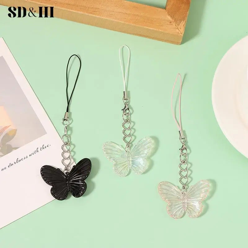 1PC Fashion Sweet Cool Colorful Butterfly Mobile Phone Lanyard Cell Phone Strap Keychain Butterfly Bags Pendant Decor