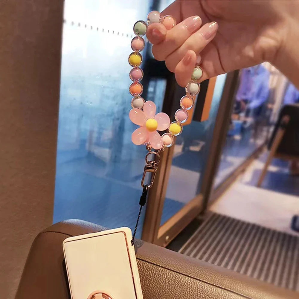 Phone Anti-lost Lanyard Key Short Wrist Pendant Colorful Macaron Round Bead Pendant Women's Hand-held Chain Mobile Phone Lanyard