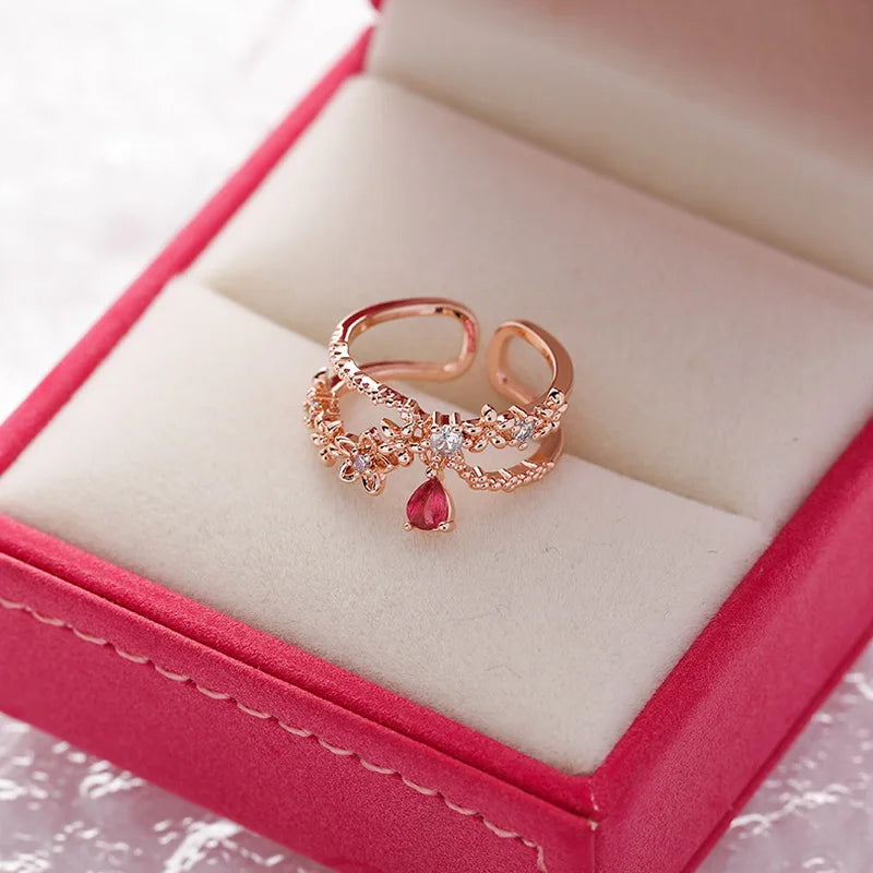 Korean Delicate Flowers Rings for Women Girls Temperament Micro-inlaid Crystal Zircon Finger Rings Party Jewelry Accessories