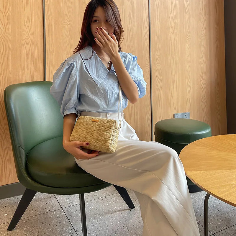 Solid Color Bag Women Woven Shoulder Bag Messenger Bag Fashion Straw Beach Bag Purses and Handbags Bolsa De Paja Drop Shipping