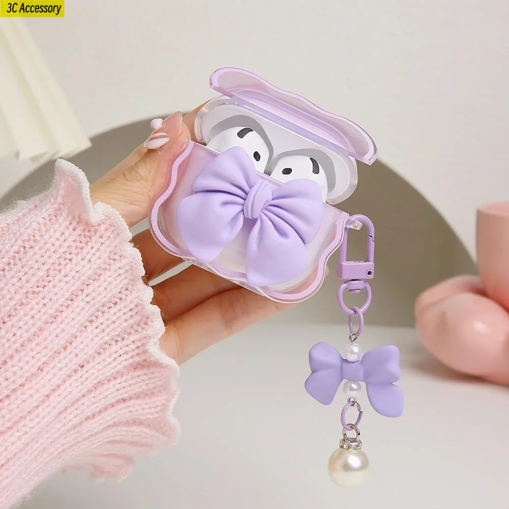 for airpod 4 case Cute 3D Bow Tie Design Shockproof Soft Clear TPU Kawaii Protector Cover for Women Airpods 4 Case with Keychain
