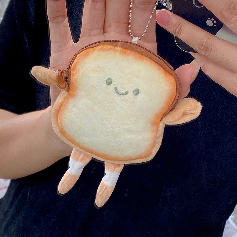 New Creative Toast Bread Plush Coin Purse Fashion Kawaii Mini Key Card Earphone Storage Wallet Cartoon Bags Pendant
