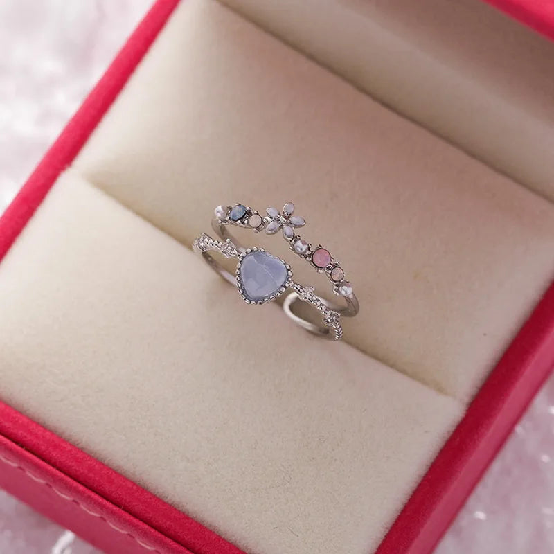 Korean Delicate Flowers Rings for Women Girls Temperament Micro-inlaid Crystal Zircon Finger Rings Party Jewelry Accessories