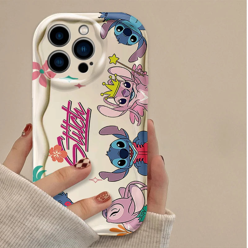 Disney Lovely Stitch 3D Wave Case For iPhone 16 15 14 13 12 11 Pro Max X XR XS 8 7 Plus SE 2020 Shockproof Clear Silicone Cover