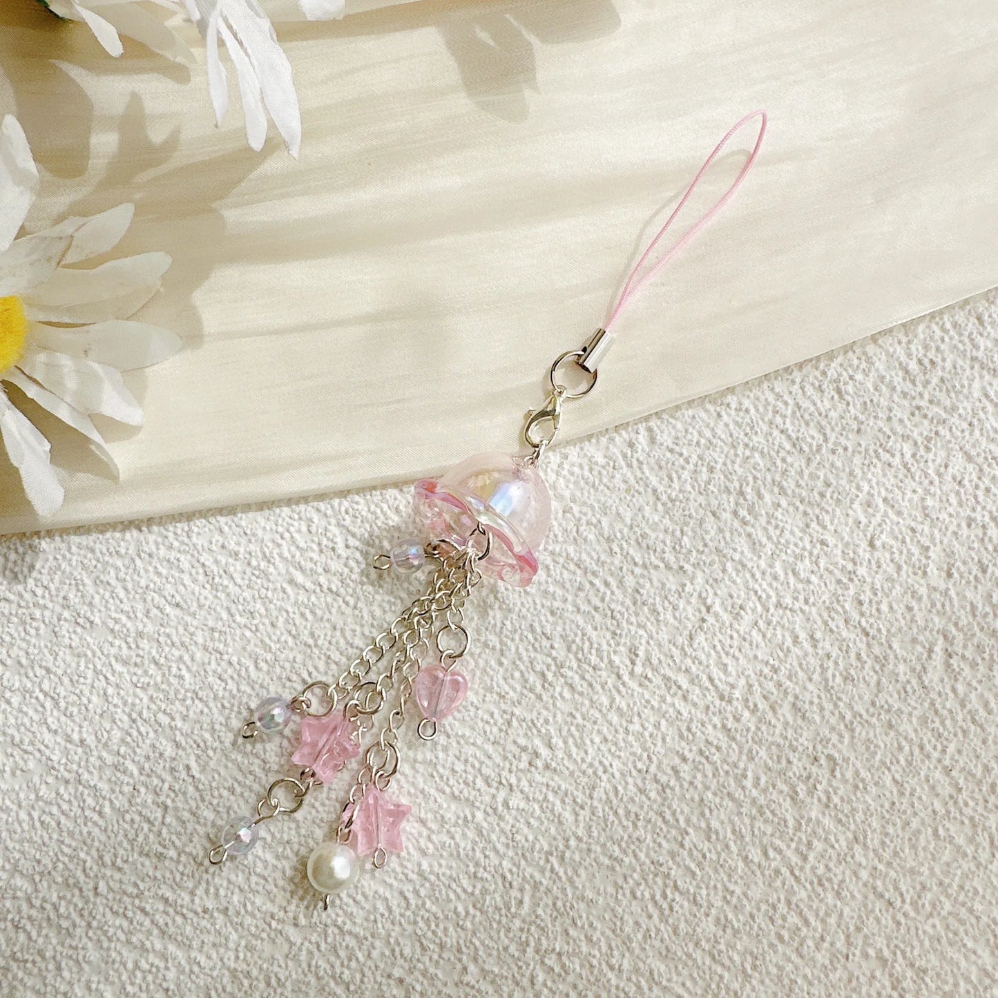 Phone Charm Strap Jellyfish Wind Chime Lily Flower Pendant Keychain Cute Key Phone Lanyard Women Girl Bag Ornament