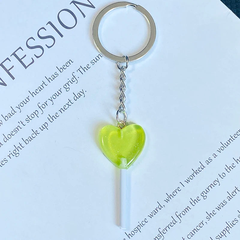 1Pcs/3Pcs Sequin Heart Lollipop Candy Keychains New Colorful Kawaii Creative Funny 3D Food Pendant Bag Box Car Key Ring Jewelry