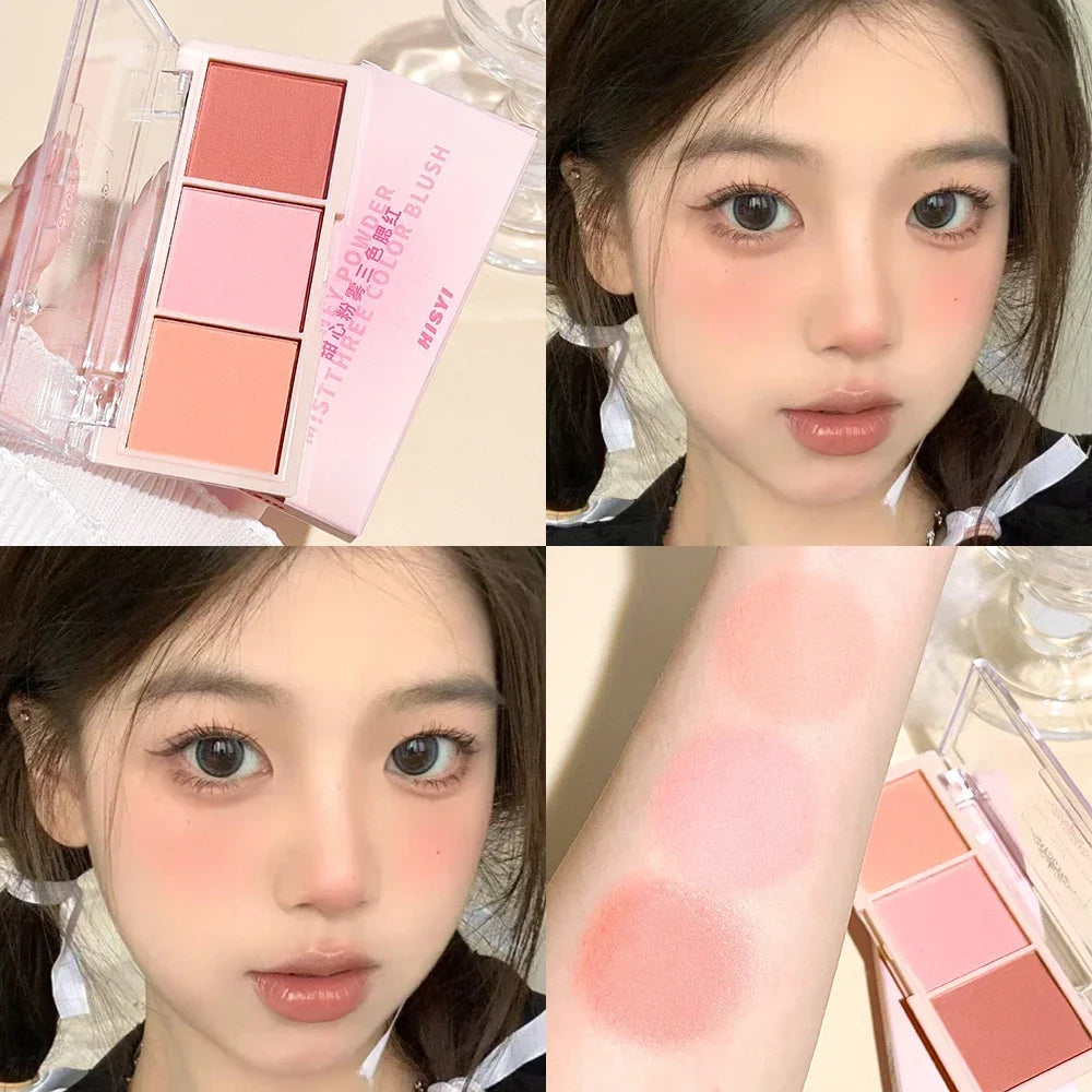 Three-color Blush Natural Color Rendering Delicate Non-flying Powder Matte Rouge Holding Makeup Clear Vitality Girl Blush Purple