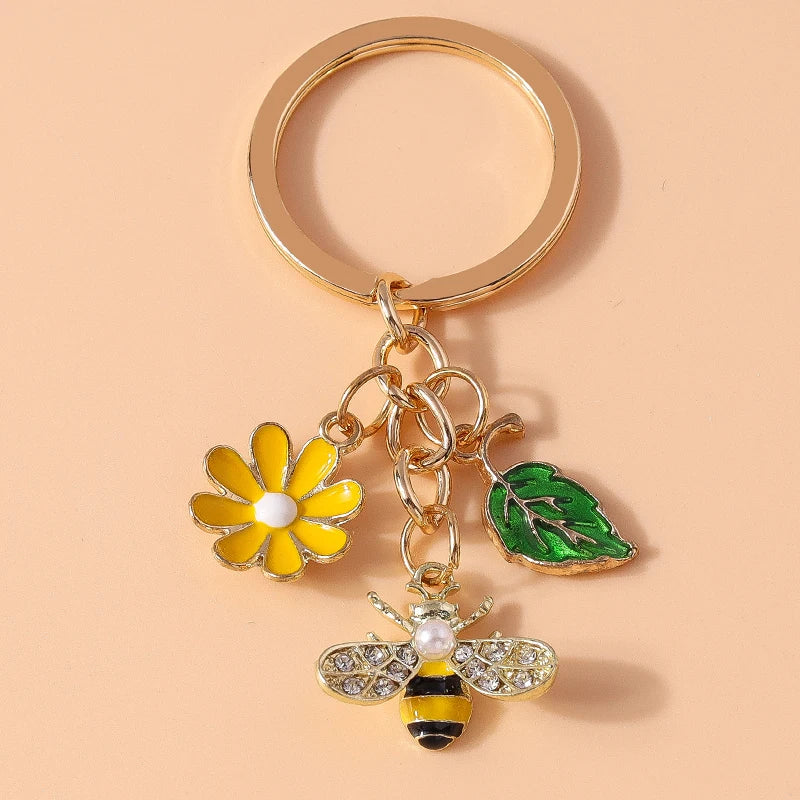 Cute Enamel Flower Keychain Butterfly Key Rings Pendants for Key Holder Women Girls Handbag Decor DIY Jewelry Gifts