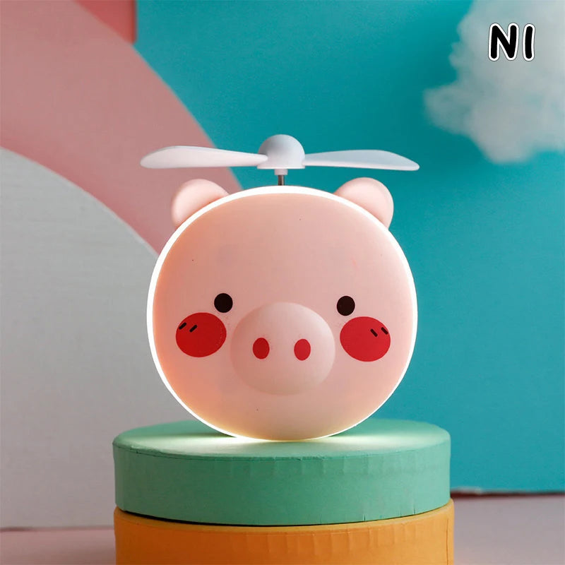 Cute Piggy Makeup Mirror With Led Light Handheld Cosmetic Mirror With Small Fan Girls Travel Portable Vanity Mirror HD Mirror