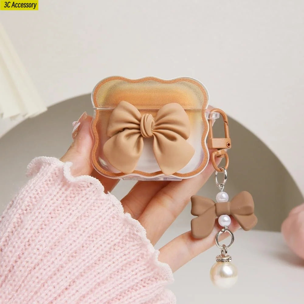 for airpod 4 case Cute 3D Bow Tie Design Shockproof Soft Clear TPU Kawaii Protector Cover for Women Airpods 4 Case with Keychain