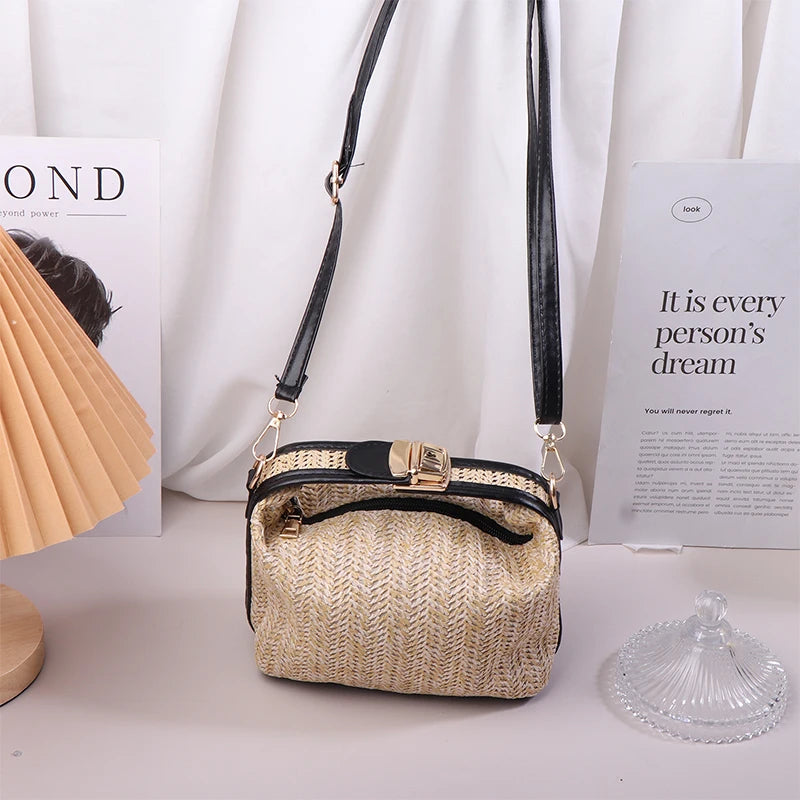 Straw Crossbody Bag For Women Fashion Bohemian Small Knitting Summer Purse And Handbag Ladies Casual Vacation Bucket Beach Bags