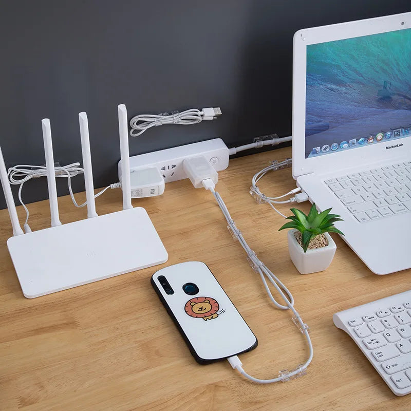 USB Cable Organizer Self Adhesive Cable Clips Data Line Winder Desktop Cable Management Clips Cord Holder Wall Wire Manager Clip