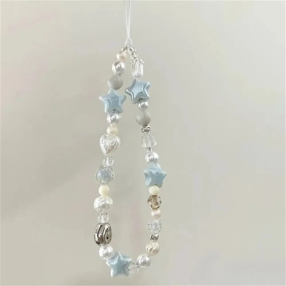 Hanging Cord Beaded Phone Chain Trendy Pendant Phone Charms Star Pearl Phone Strap Women Girls Handmade Summer Mobile Lanyard